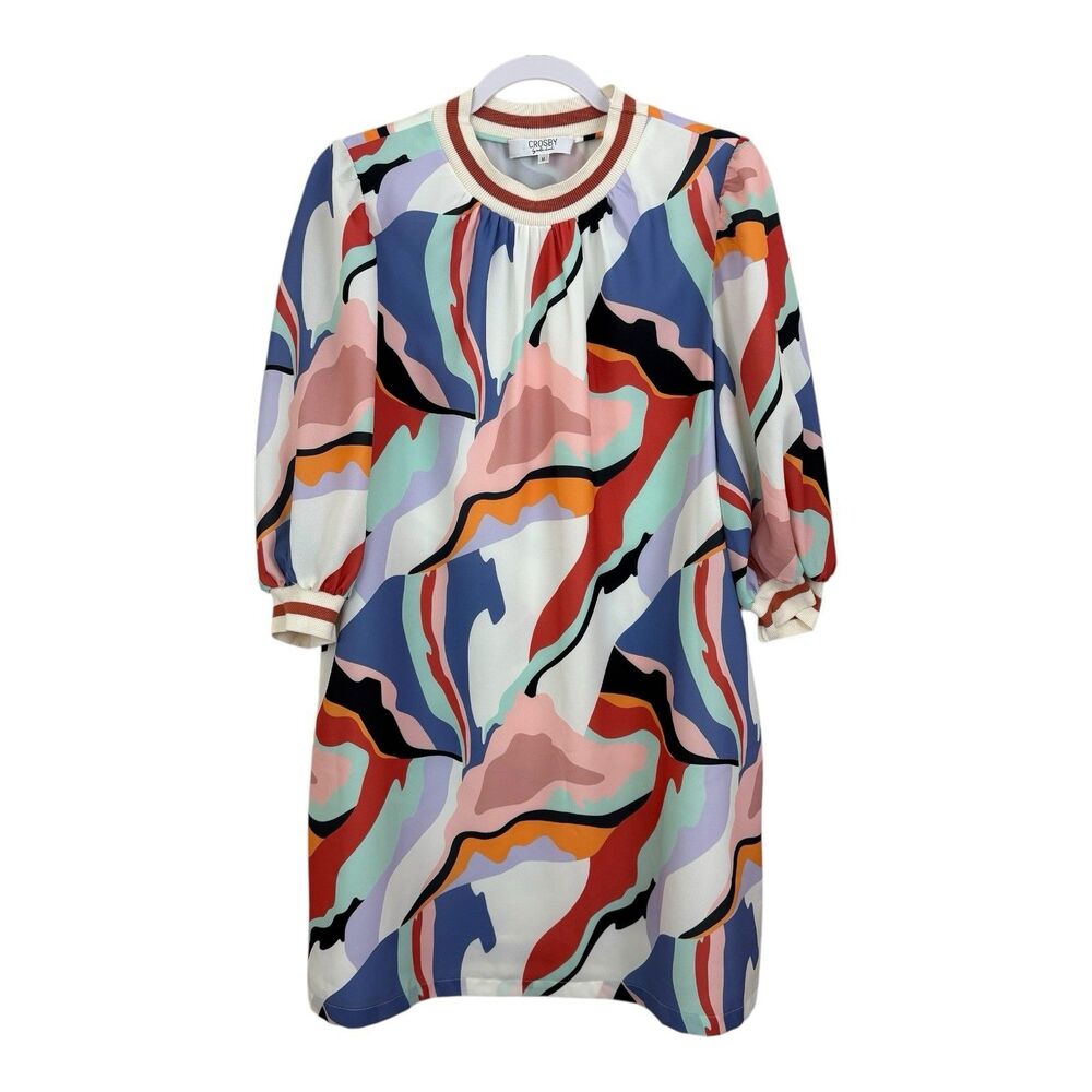 Crosby Mollie Burch Shift Dress Sz Medium Crew Neck MultiColor 3/4 Sleeves